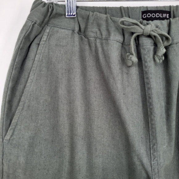 Good Life Essential Linen Pants Chino Stretch Drawstring Olive Green Small - Picture 8 of 8